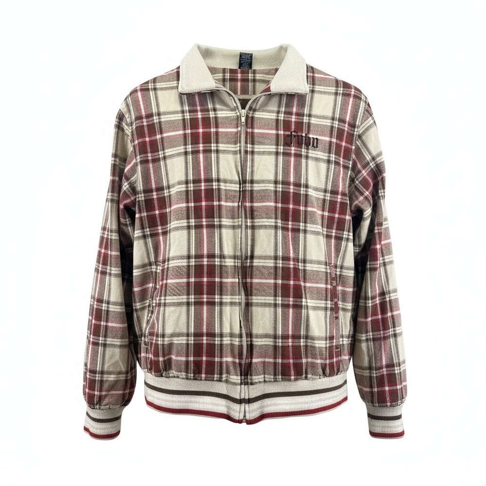 Vtg FUBU The Collection Plaid Bomber Jacket‎ Size M Tan Red Harrington 90s Y2K